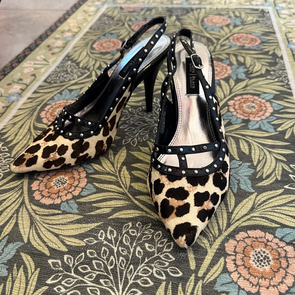 y2k White House Black Market Jacquie calf hair leopard slingback kitten heels 6